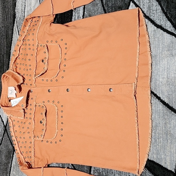 DUSTY PEACH STUDDED RAW-EDGE SNAP-BUTTON OVERSIZED FIT SHACKET JACKET - Picture 7 of 16